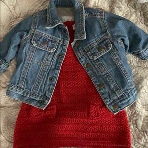 Jean jacket with sweater dress